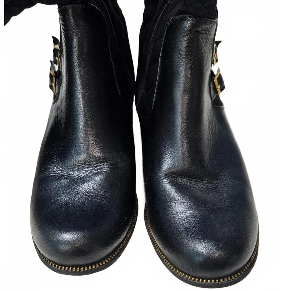 Opposite Black Quilted Leather Knee High Riding Boots Size 37 Buckle Detail Zip